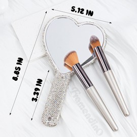 Framendino, 1 Pack Large Bling Handheld Mirror Heart Rhinestone Glitter Cosmetic Dazzling Portable Hand Mirrors with Handle for Women Wedding White Silver