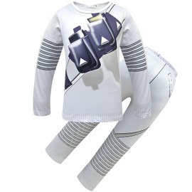 JIAHHAI Kid Boys Game DJ Cosplay Costume Unisex Long Sleeve Tee and Pant Cotton Outfit Set Anime Costume (white/Gray, 140/height 51-55 inch)