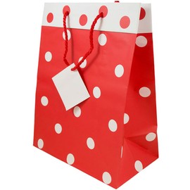 JAM Paper® Gift Bags - Large (10" x 13" x 6") - Red & White Polka Dot Matte - Sold Individually