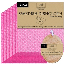 Paquete de 12 paños suecos 100% naturales biodegradables para cocina, sin decoloración, sin olor, superabsorbentes, para limpieza, ideal para reemplazar toallas de papel (juego rosa)