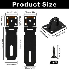 2 Sets Hasp Lock Latch, 127 mm/106 mm Hasp Padlock Reel, Stainless Steel Safety Hasp Security Hasp Lock Latch for Padlock, Shed Cabinets, Gates, (Black)