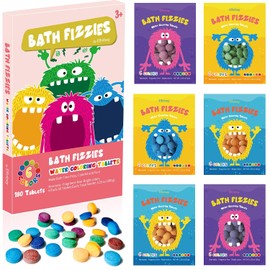 Bath Color Tablets for Kids, 180 Count Color Changing Bath Fizzies for Kids Boys Girls (6 Pack, 30 Tablets Each), Fizzy Water Color Drops for Bathtub in 6 Bright Colors, Non-Toxic & Fragrance Free