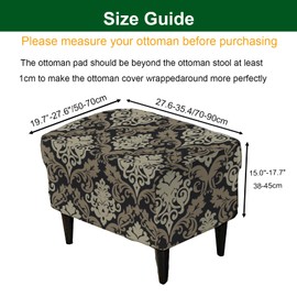 CRFATOP Ottoman Chair Cover Large Ottoman Chair Slipcovers Printed Rectangle Storage Stool Cover Stretch Footstool Footrest Furniture Protector for Bar Counter Living Room,C01