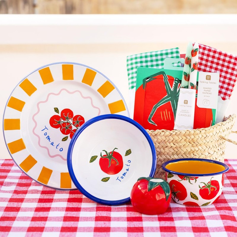 Talking Tables Bon Appetit Handmade Enamel Dinner Plate with Tomato