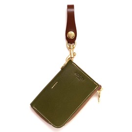 Agility affa "Compilation" Key Case, Coin Purse, Coin Purse, Smart Key, L-Shaped Zipper, Integrated Leather, Tochigi Leather, Khaki