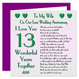 My Wife 13th Wedding Anniversary Card - On Our Lace Anniversary - 13 Years - Sentimental Verse I Love You