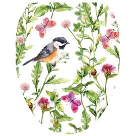 Toilet Tattoos, Toilet Seat Cover Decal, Chickadee in Garden, Size Elongated