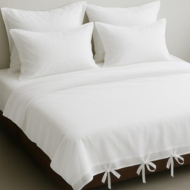 LINENWALAS 100% Organic Cotton Voile Duvet Cover Set- 3-Piece Ultra Soft, Lightweight Bed Linen Quilt Cover with Bow Knot Closure for Double Size Bedding (200x200 cm, White)
