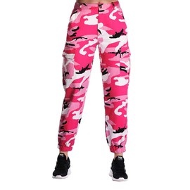 ZODLLS Women's Camo Pants Cargo Trousers Cool Camouflage Pants Elastic Waist Casual Multi Jogger Pants with Pocket Hot Pink-XXL