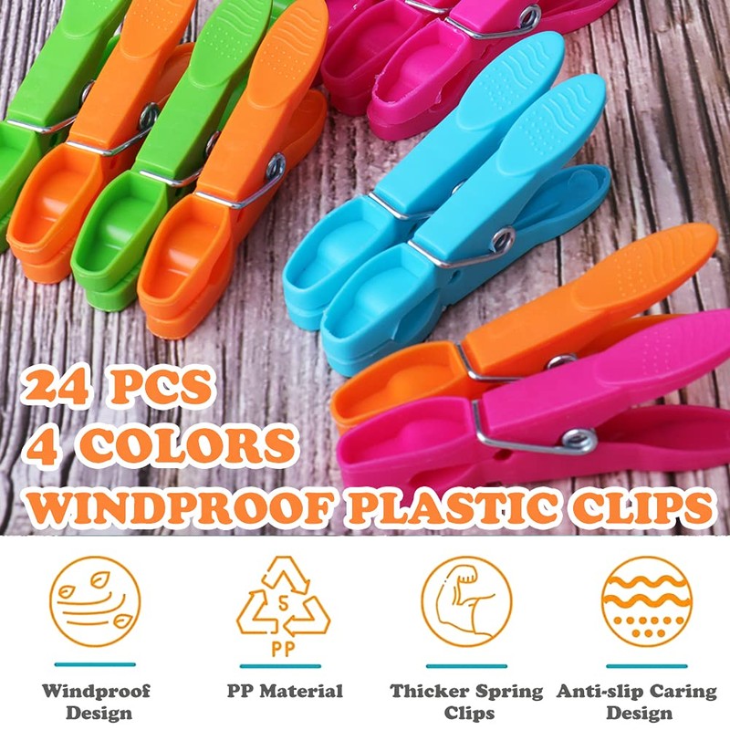 Laundry Pegs Clothes Clips, 24 Pack Clothes Pegs Plastic Clothes