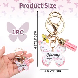JUGCUT Nanny Birthday Gifts Butterfly-Shaped Acrylic Hanging Keyring for Nanny, Best Nanny Gifts Keychain Birthday Gift for Wallet Purses Backpack