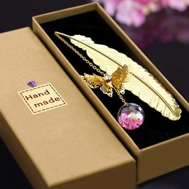 SHULLIN Bookmark, Bookmark, Bookmark, Bookmark, Metal Feather Bookmark, Ancient Style Metal Feather Reading Tracker, Reading Aid, Stylish, Bookmark, Includes 3D Butterfly Pendant, Gift for Kids Girls