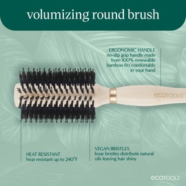 EcoTools Volumizing Round Hairbrush, Achieve Full Blow Out, Heat Resistant For Easy Blow Drying, Vegan Bristles Tame Frizz & Smooth Hair, Made With Renewable Bamboo, Cruelty-Free, 1 Count