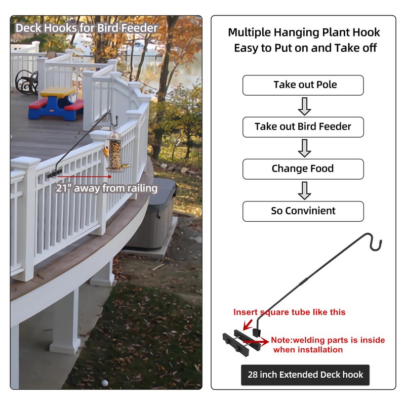 Deck Hook Railing Mount - Heavy Duty Metal Shepherds Hook