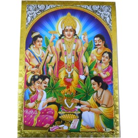 Crafts of India Satyanarayan Poster/Reprint Hindu God Picture with Golden Foil (Unframed : Size 5"X7" inches)