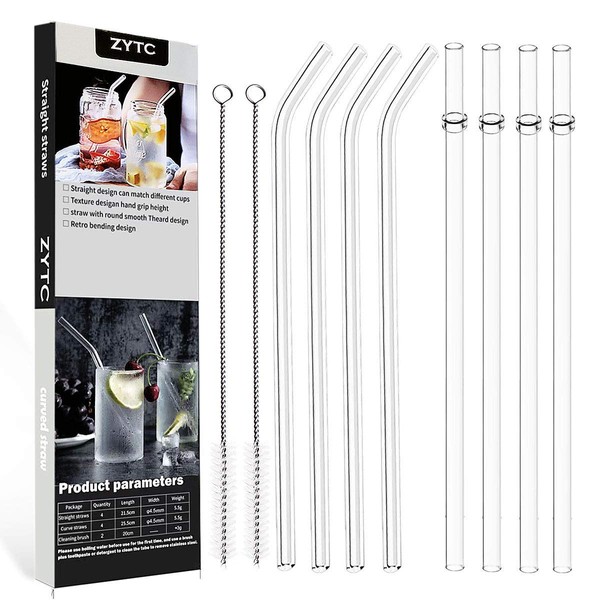 ZYTC Reusable Drinking Straws,Long Clear Plastic Straws for 20 OZ & 30 OZ Yeti,Ozark Trail Tumblers,Set of 8 with Cleaning Brushes (Plastic Drinking straws-8pcs+2)