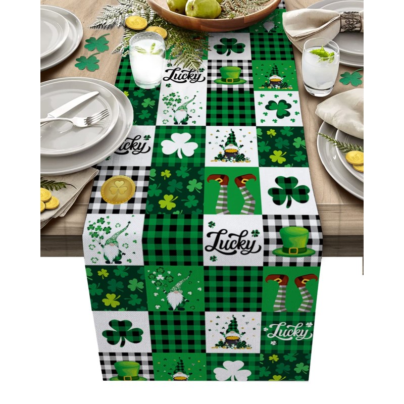 St Patrick's Day Table Runners Cotton Linen Lucky Shamrock Clover