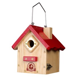 SISTERBIRD Wren Bird House, Premium Wooden Bird Houses for Outside, Classic Cabin Design Birdhouses for Outdoors, Hanging Bird House, Red-Breasted Nuthatch Wren Chickadee