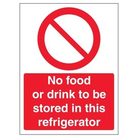 V Safety No Food Or Drink In Refrigerator - Portrait 200 x 300 mm - 2mm Super-Tough Rigid Plastic Safety Sign
