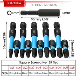 10PCS Square Drive Bits, S2 Alloy Steel Square Bit Set, 2.36''&0.98'' Long Magnetic Square Head Screwdriver, Robertson Screwdriver Square Drill Bit Set Sizes #0, 1, 2, 3, and #4