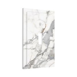 Ukutarly Gray White Marble 1 Gang Single Rocker Decorative Electrical Wall Plate Light Switch Cover Grey Outlet Faceplate Switchplate Receptacle Cover For Kitchen Home Office Room