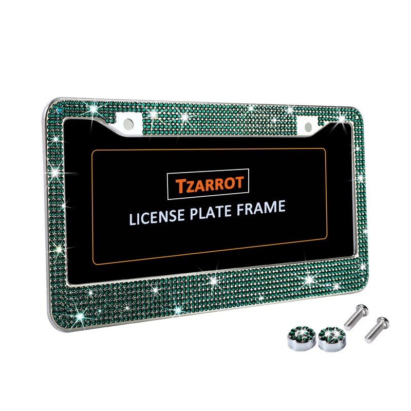 Bling License Plate Frame for Women, Green Diamond Rhinestone License