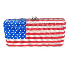 Boutique De FGG American National Flag Gold Crystal Clutch Purses Evening Prom Clutch Handbags Party Rhinestones Clutch Bag