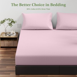 Grounding Sheets Queen Size, 20% Silver Fiber 80% Organic Cotton, Grounded Fitted Sheet with Grounding Cord, Earth Connected Bedding for Natural Grounding Experience (Pink, Queen)
