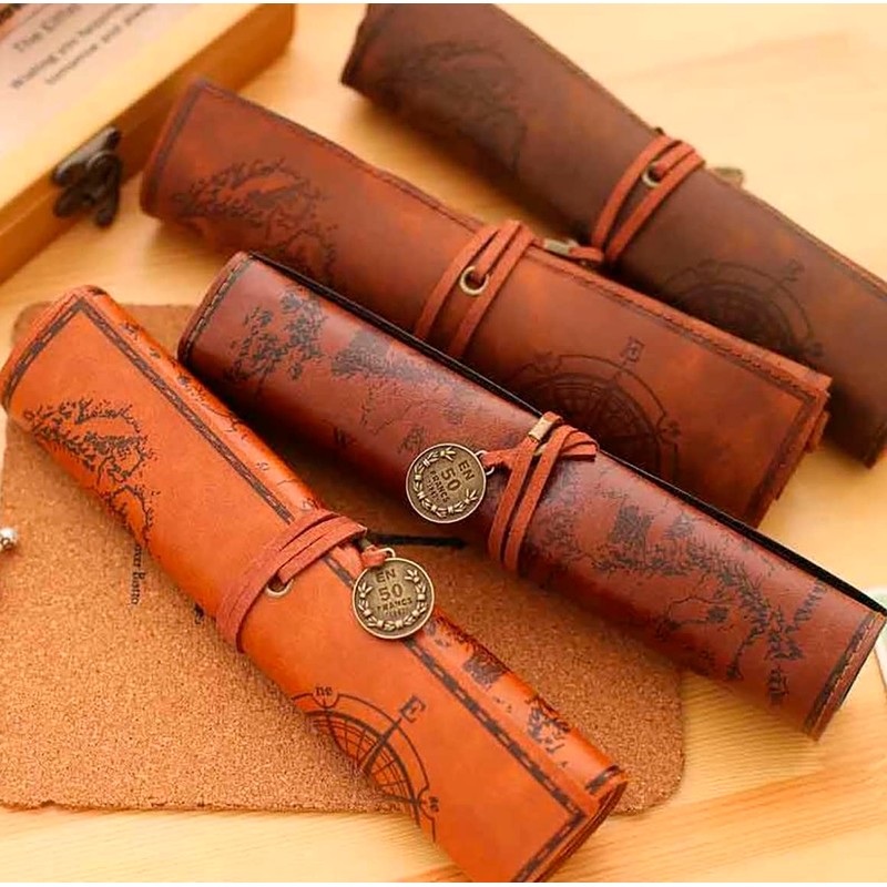 Multi-Purpose Retro Pencil Roll Pencil Case Faux Leather Vintage Artist