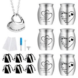 DiDiBirDi 6 Small Cremation Urns for Ashes with 1 Ashes Necklaces,small urns for human ashes Stainless Steel Funeral Small Ashes Keepsake,Mini cremation urns for human ashes