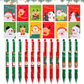 KIKVTER Christmas Small Items, Pack of 24 Christmas Stationery Set, Christmas Mini Notepad, Christmas Neutral Pen, Christmas Stationery Set for Children, Suitable as a Birthday Gift
