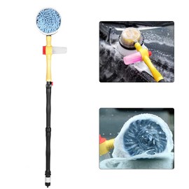 Wakects Car Wash Brush, Soft Anti-Scratch Car Pressure Wash Brush Car Cleaning Detailing Brush Rotate Freely 3 Hydrulic Levels Lengthened Arbitrarily Wheel Brush for Car Window Washing