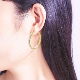 Yumay 9CT Gold Plated Hoop Earrings with White Crystals for Women,30MM Creole Hoop Earrings Girls.