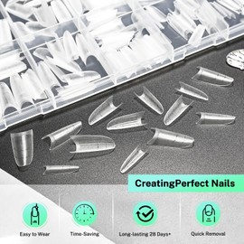 JODSONE Medium Oval Fake Press on Nails Pre-shape Round Gel for Half Cover Acrylic Round Oval Extension Nail Tips for DIY at Home 12 Sizes 360Pcs