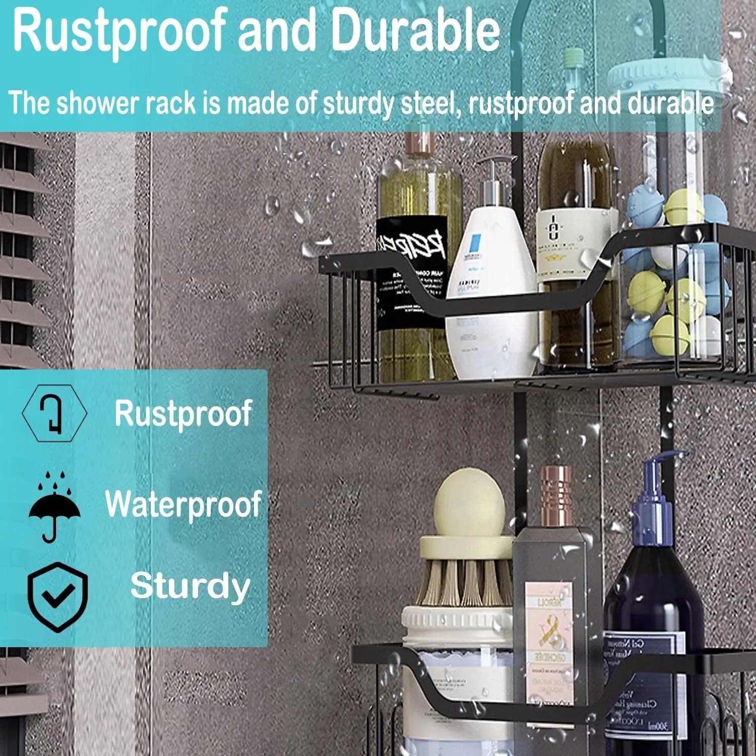 OrganiMax Shower Caddy Organizer – 3-Tier Shelves with Soap Holder and Hooks, Bathroom and College Dorm Shower Storage