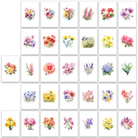 32 x British themed Watercolour Blank Greeting Cards (British Flowers)