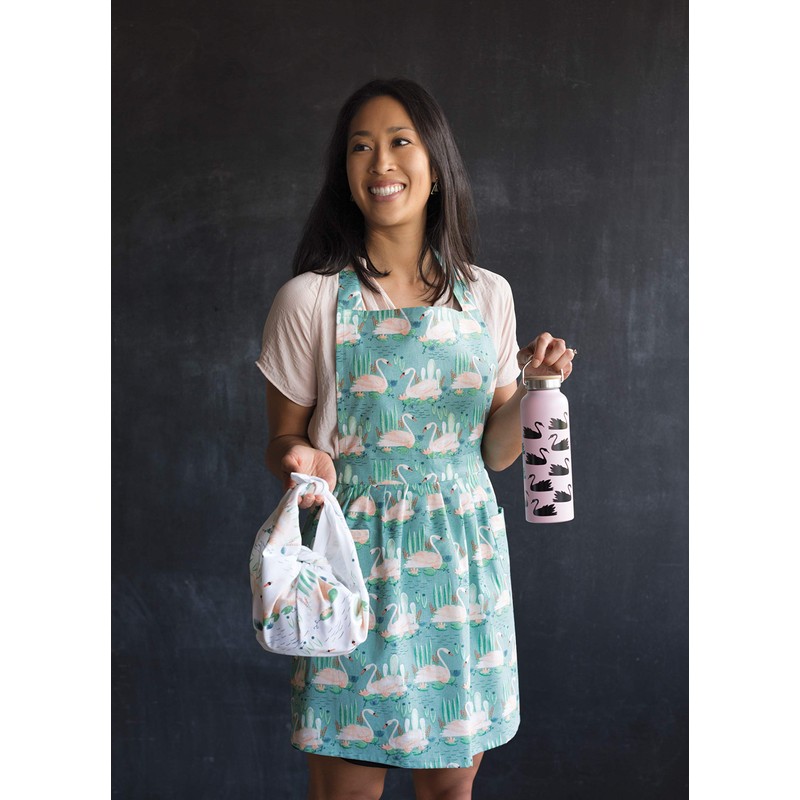 Now Designs Stainless Steel Water Bottle with Bamboo Lid, Swan