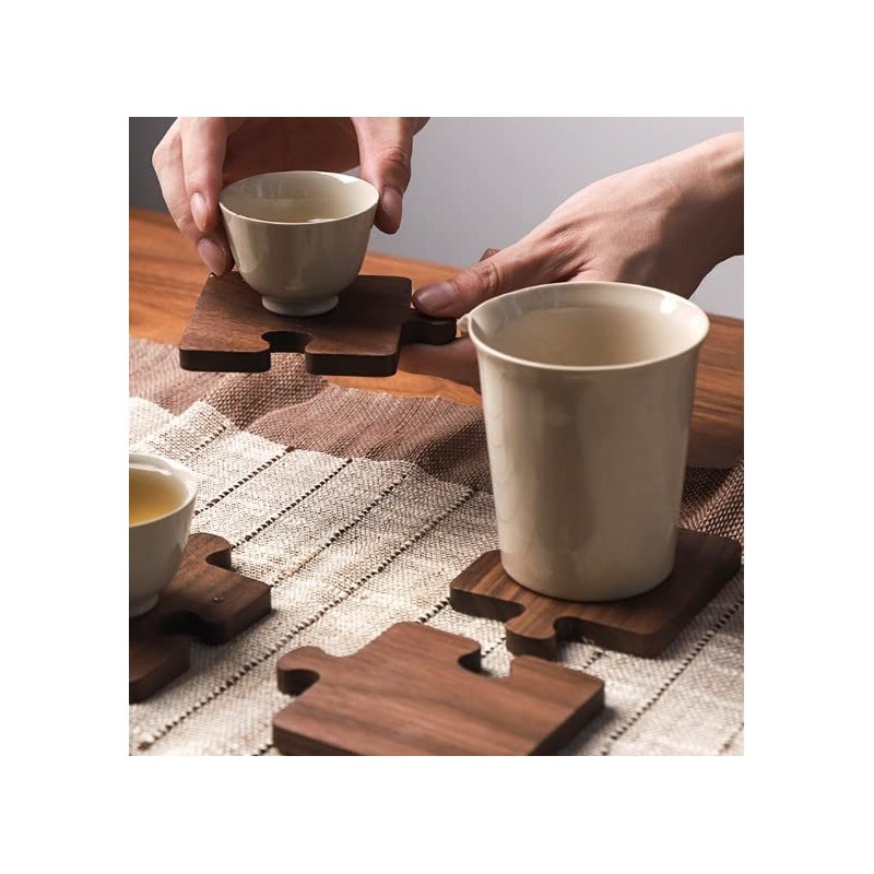 [Set of 4] Wooden Puzzle, Trivet, Tea Holder, Wooden Coaster,