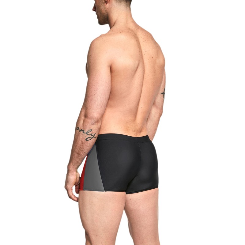 Aquarti Men's Short Swimming Trunks with Side Stripes, Black /