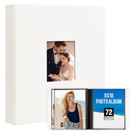 8x10 Photo Album Holds 72 Photos, Leather Cover Photo Album 8x10 with Front Window,8x10 Photo Album Book, Black Inside Page 8 x 10 Photo Album for 8x10 Wedding Family Pictures (Black) (White)