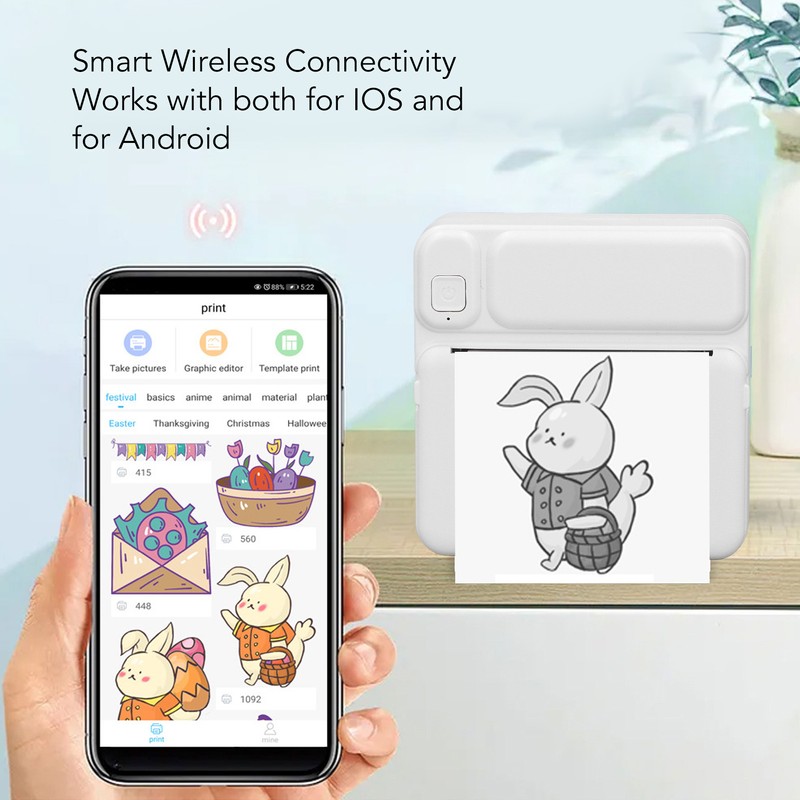 Mini Thermal Printer HD Print 200dpi Resolution Inkless Rechargeable Portable