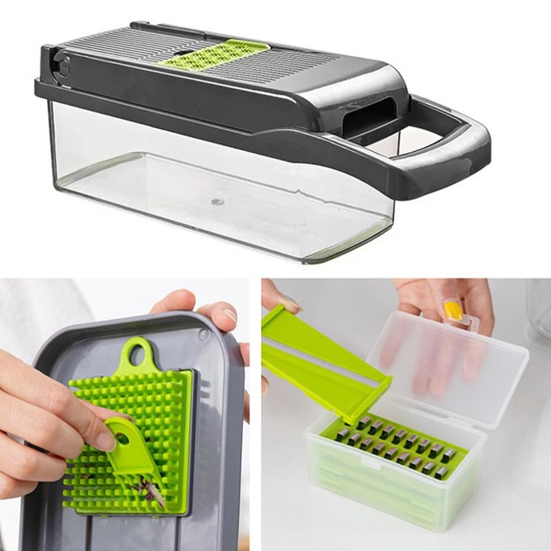 AGSYFFD Gemüseschneider 16 in 1 Multifunktions-Gemüseschneider Manueller Gemüseschneider, 7 Klingen