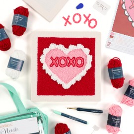 Kimberbell Punch Needle Kit - Hugs & Kisses – Complete Punch Needle Set with Tool, Monks Cloth, Yarn, Frame, Fabric & Reusable Project Bag | Beginner-Friendly DIY Needle Punching Craft