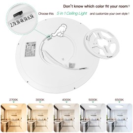 Brightever 15 Inch Large Flush Mount Ceiling Light Fixtures, 3800LM 300W Equivalent, 2700K-6500K Selectable, 0.67 Inch Extremely Thin 30W Modern Dimmable Flat LED Ceiling Lights for Bathroom, 2 Packs