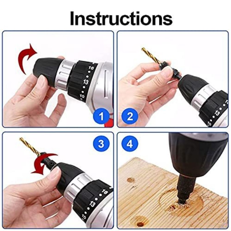 5 PCS Countersink Drill Bit Set, #5, #6, #8, #10,