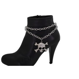 Unbranded Women Silver Metal Chain Boot Bracelet Western Shoe Skeleton Skull Charm Anklet