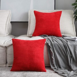 Home Brilliant Red Pillow Covers 20x20 Set of 2 Super Soft Corduroy Stripes Velvet Christmas Decorative Throw Pillow Covers for Couch Patio, 20 x 20 Inches, Red