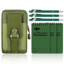 Aecsze 7 Piece Waterproof Notebook, 3 X 5 Inch waterproof notebook and pen with Waterproof Multi Functional Waist Pack for Outdoor Activities Recording (Army Green)