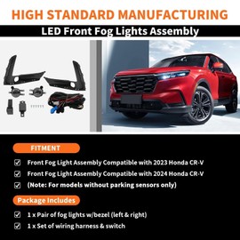 Aspaton Front Fog Light Assembly Compatible with 2023 2024 CRV CR-V Driver Side and Passenger Side Bumper Fog Lamp w/Bezel & Wiring Harness & Switch Set 6000K White