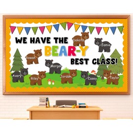Fall Woodland Bulletin Board Decor Set with Forest Safari Animal Cutouts, Back to School Bear Autumn Theme Classroom Door Decor for Preschool Nursery Wall